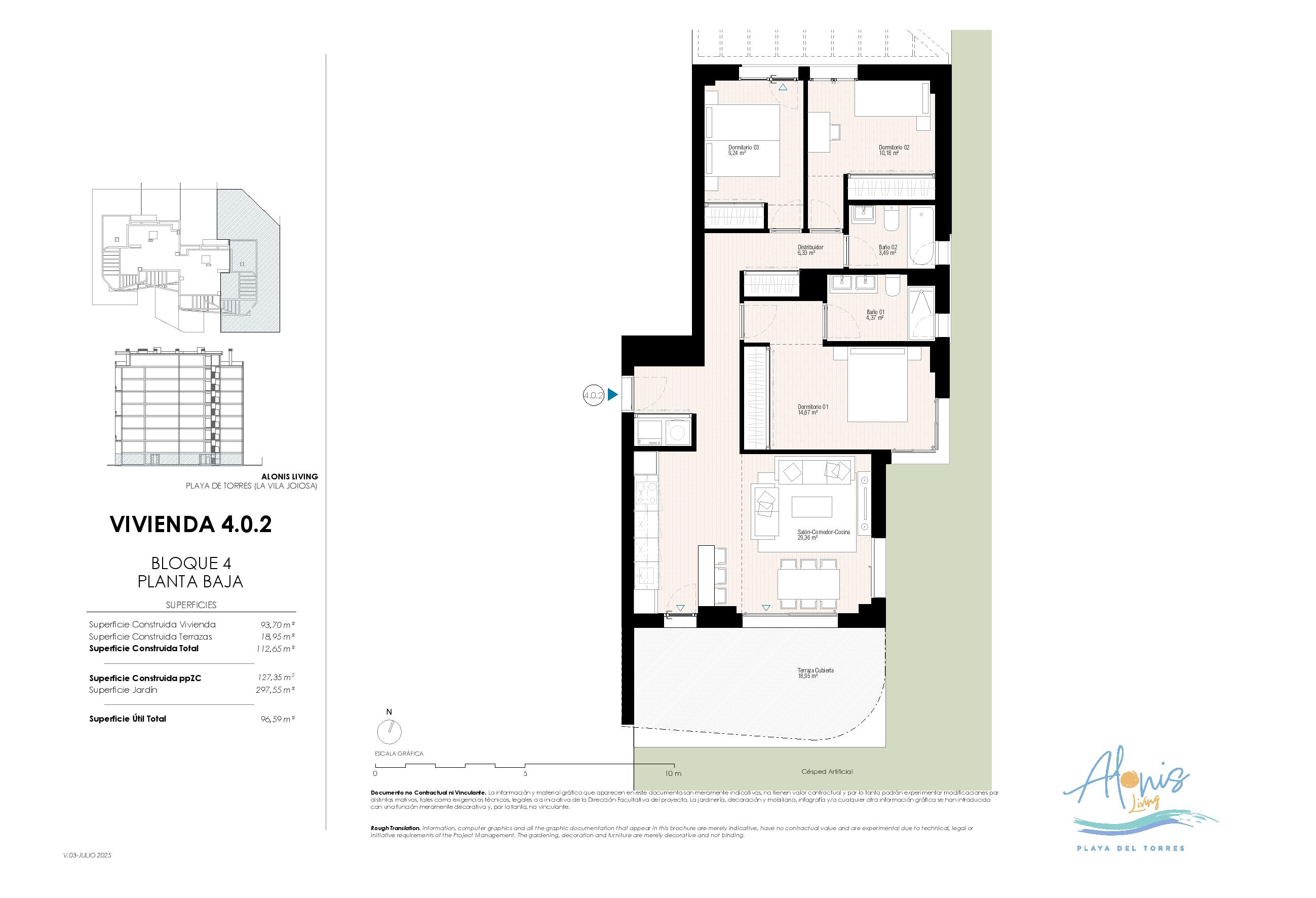 Spacious living with three bedrooms just minutes from Playa del Torres.