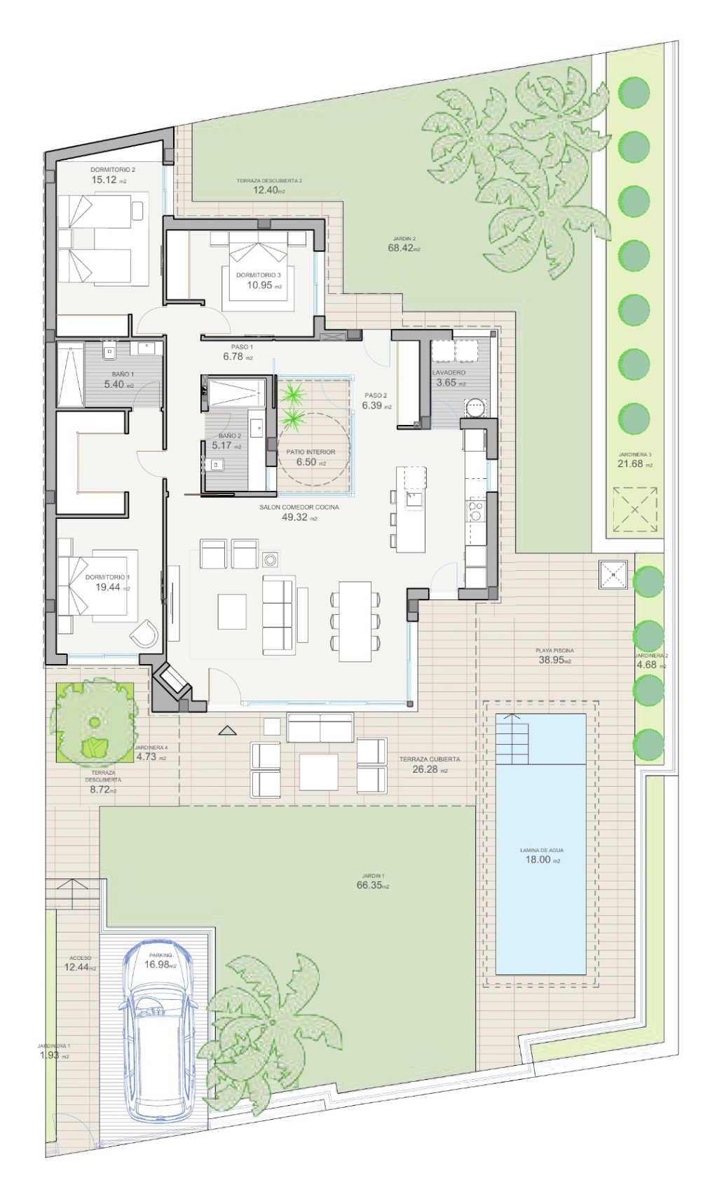 Single-storey villa with spacious living area and private pool in Polop.