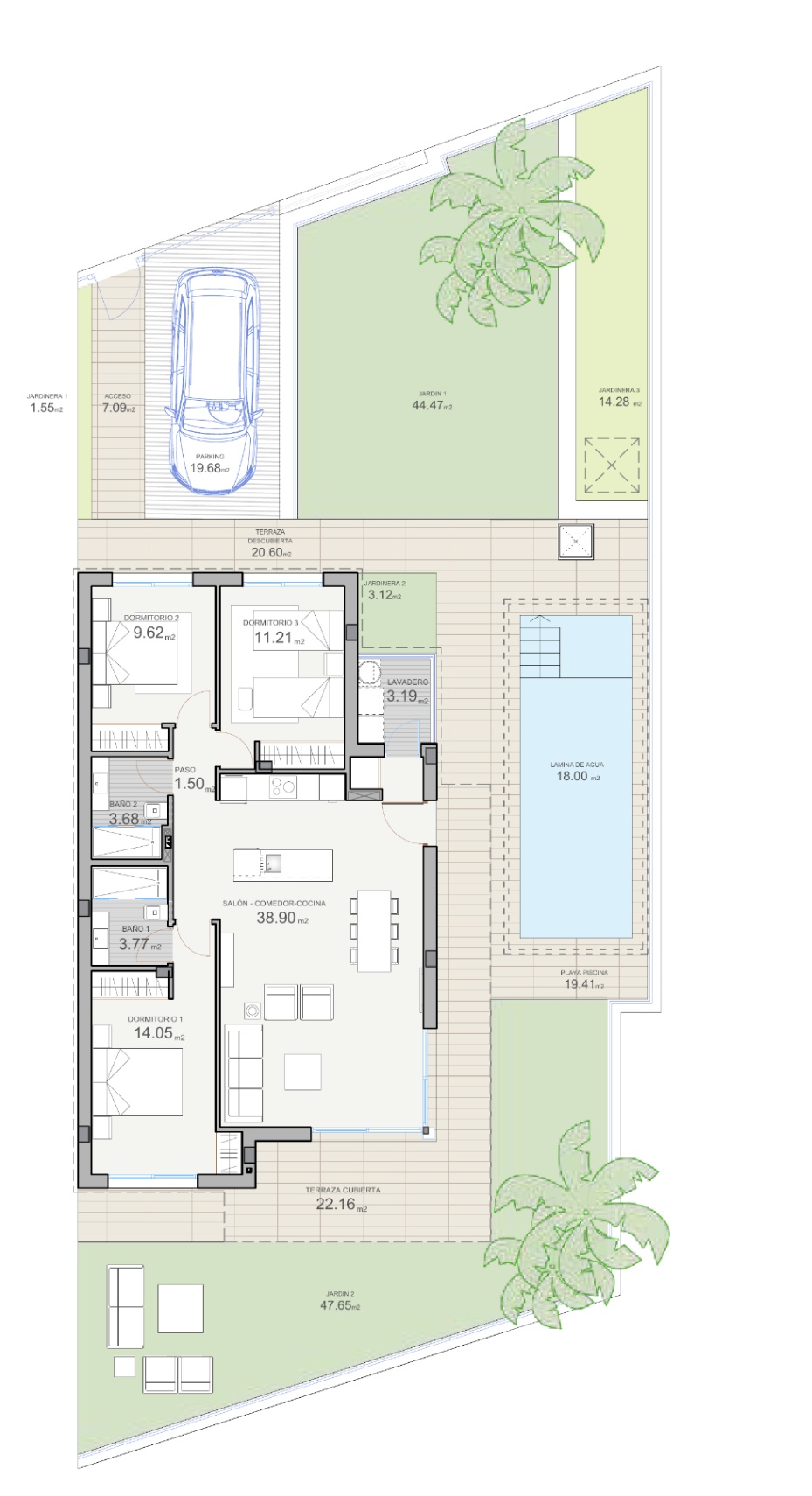 Single-storey new build villa with private pool in Polop